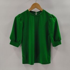Green Pullover Blouse Puff Short Sleeve Size Small Vibrant Green